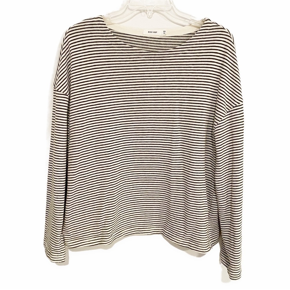 Mod Ref | Striped Cotton Top Relaxed Fit Black White Size Small Medium